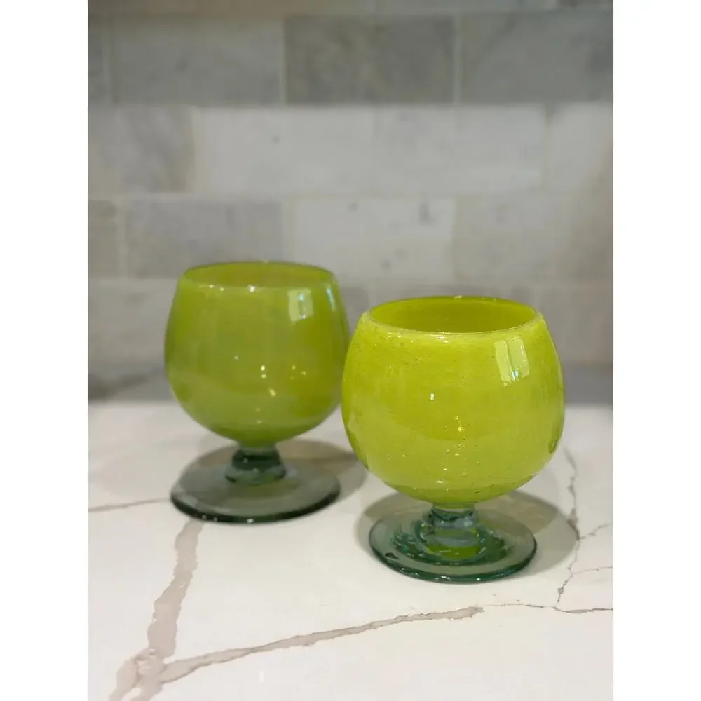 Pottery Barn Green Hand-Blown Glass Goblets – Set of 4